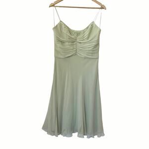 Badgley Mischka Sage Green Silk Embelished Flare Cocktail Dress Size 10